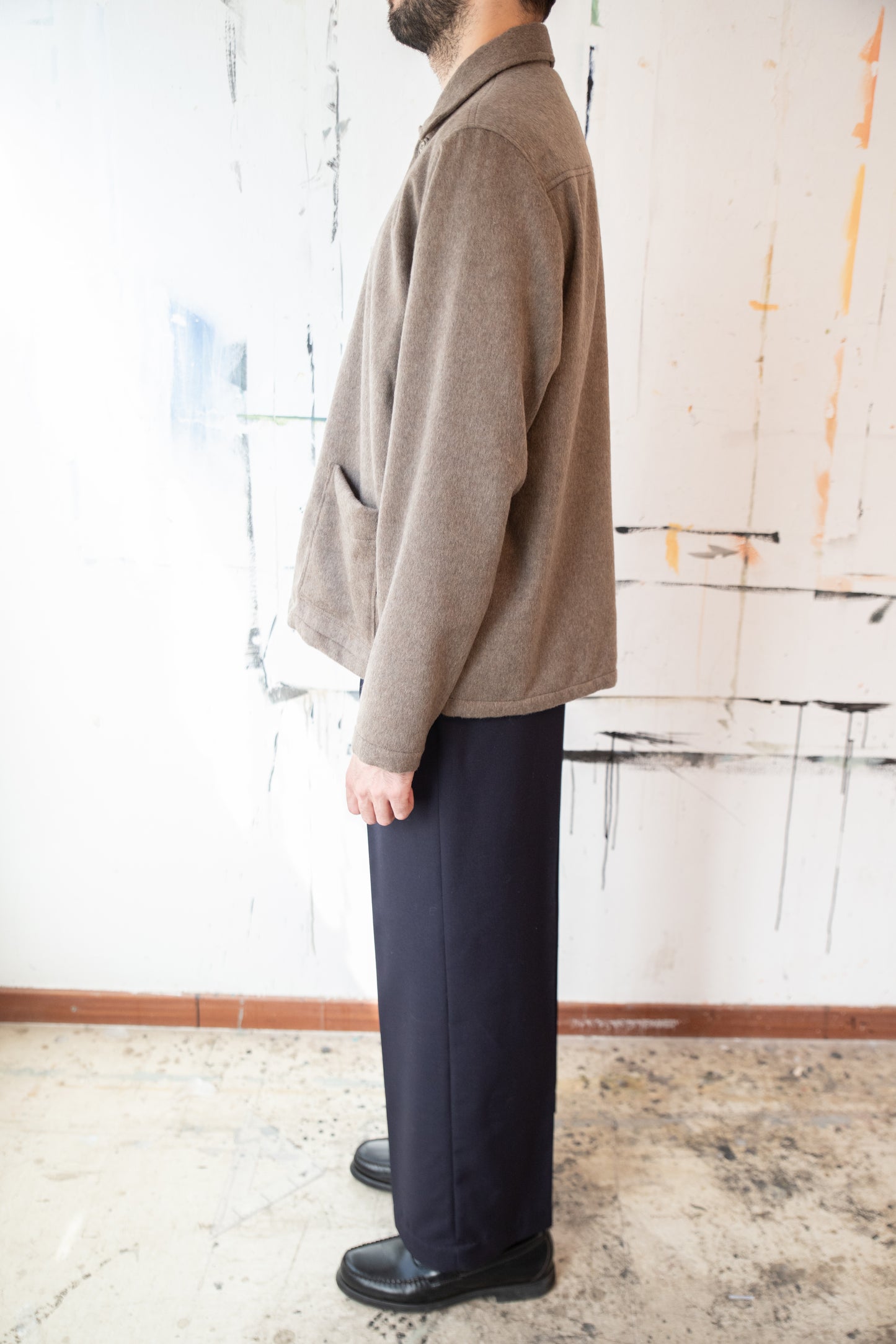 Vintage Cold Wool Pleated Elastic-Waist Pant