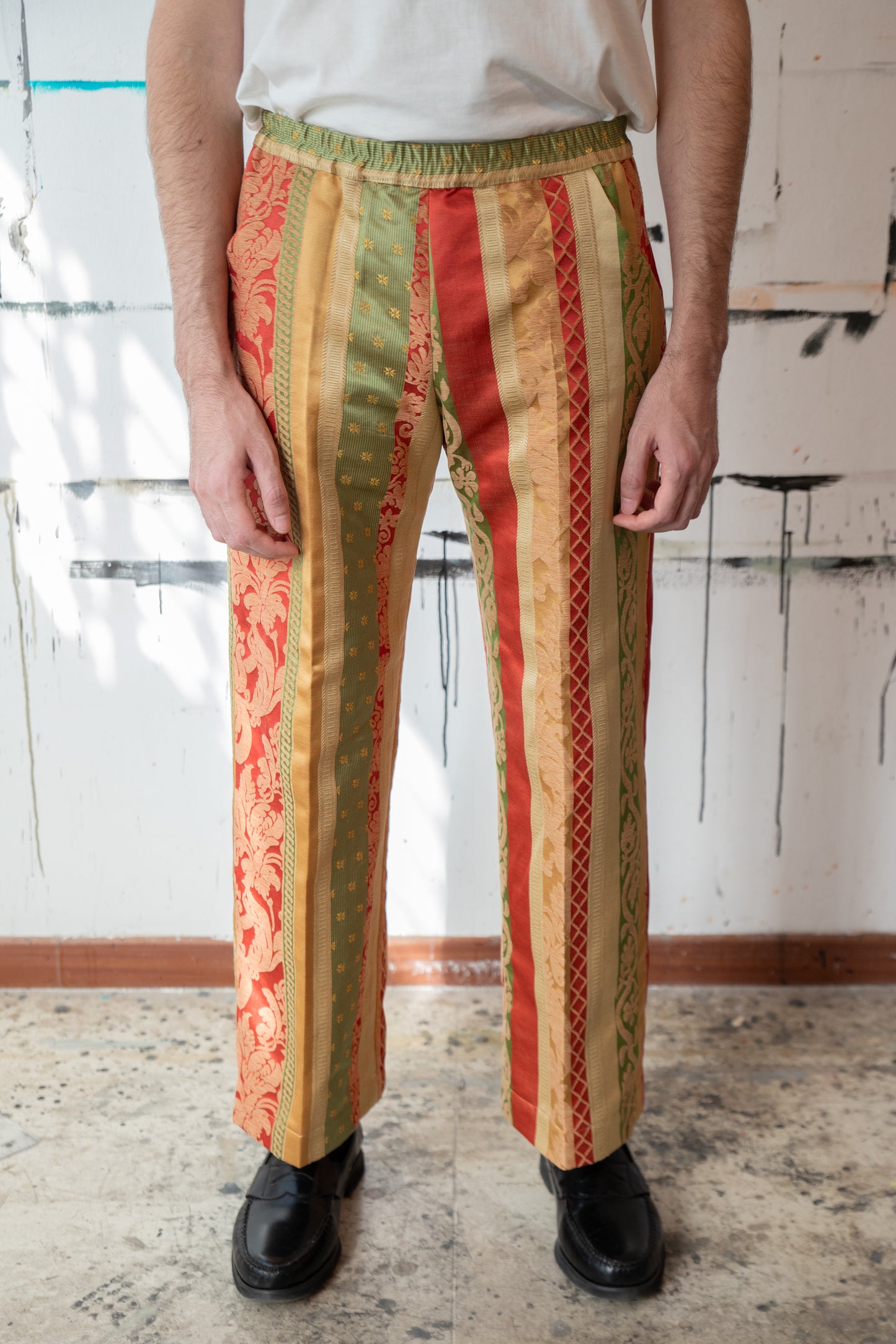 Antique Curtain Pleated Elastic-Waist Pant