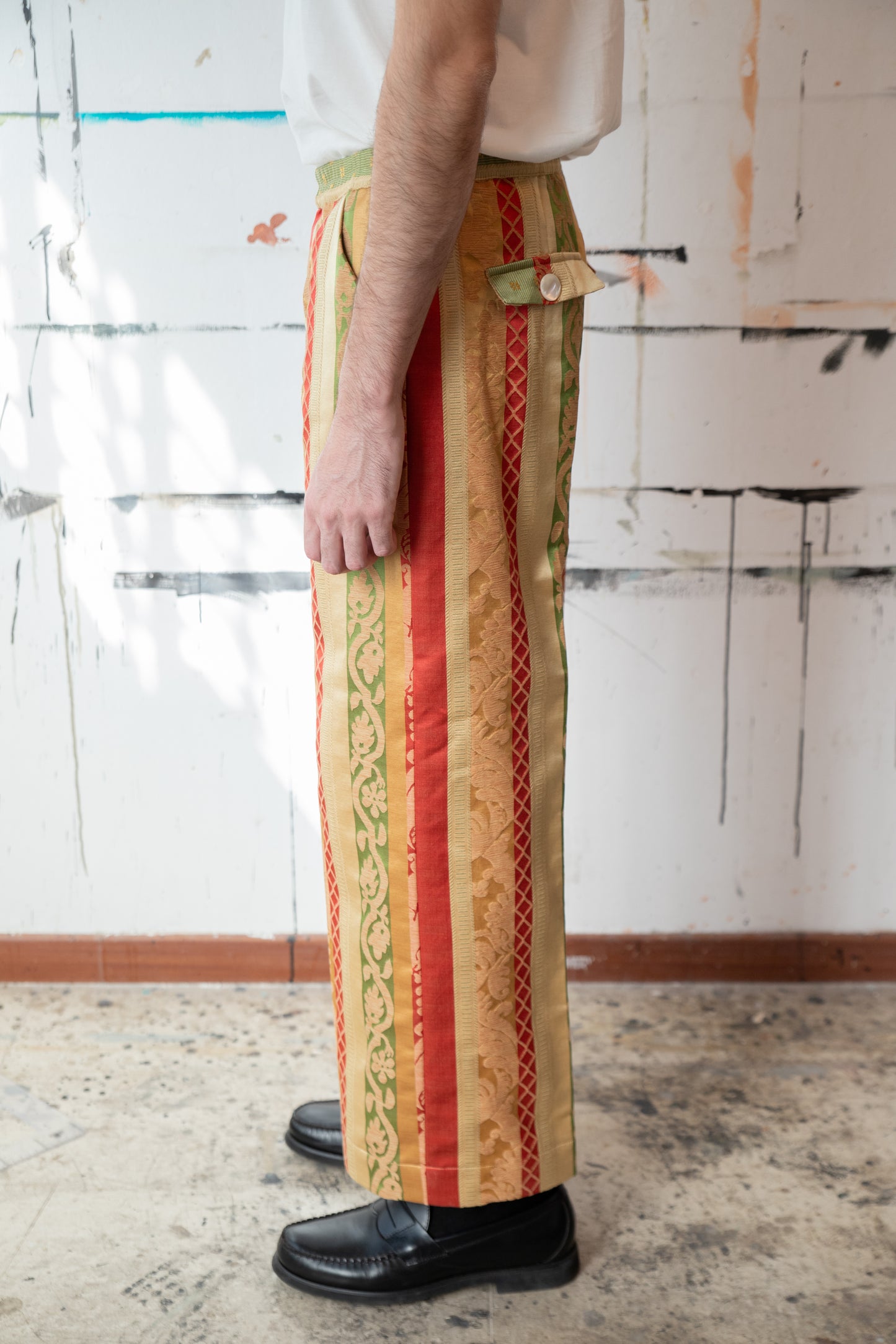 Antique Curtain Pleated Elastic-Waist Pant