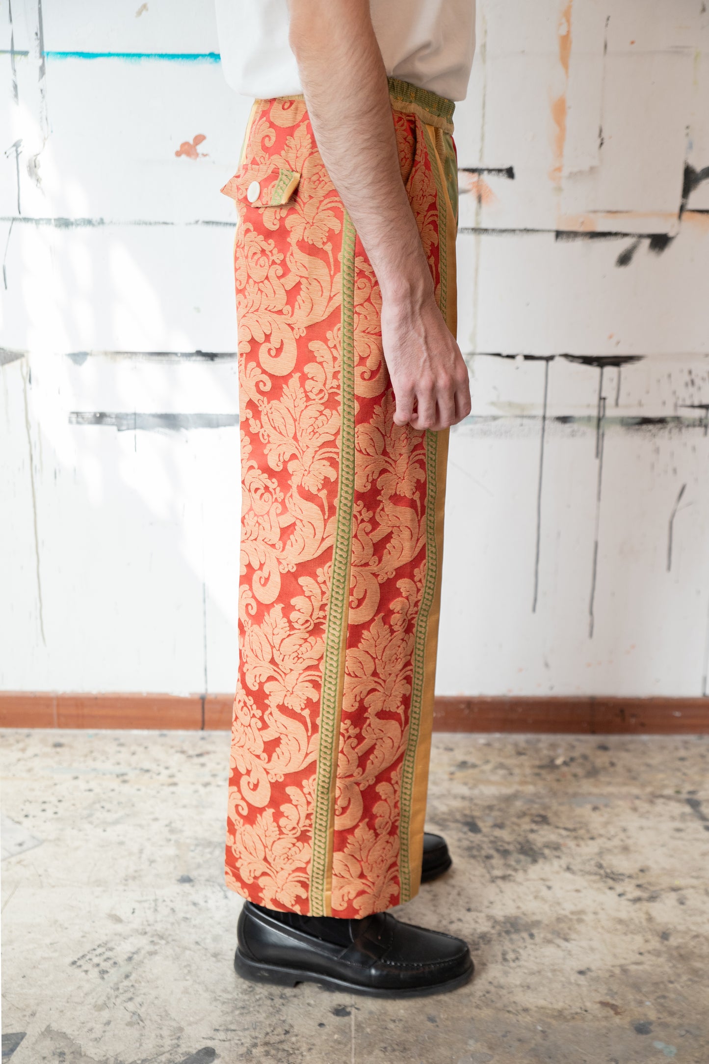 Antique Curtain Pleated Elastic-Waist Pant