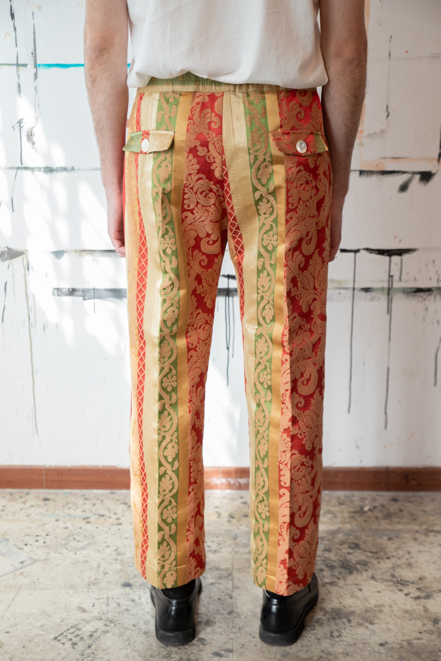 Antique Curtain Pleated Elastic-Waist Pant